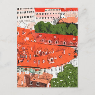 Red Roofs Prague Czech Cityscape Paper Collage Art Briefkaart