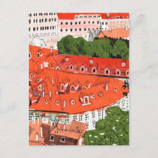 Red Roofs Prague Czech Cityscape Paper Collage Art Briefkaart