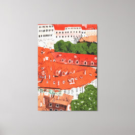 Red Roofs Prague Czech Cityscape Paper Collage Art Canvas Afdruk