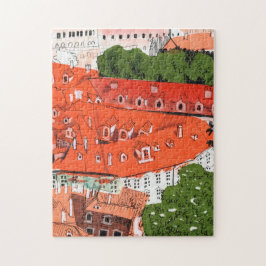 Red Roofs Prague Czech Cityscape Paper Collage Art Legpuzzel