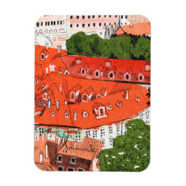 Red Roofs Prague Czech Cityscape Paper Collage Art Magneet
