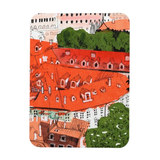 Red Roofs Prague Czech Cityscape Paper Collage Art Magneet (Verticaal)