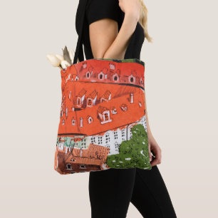 Red Roofs Prague Czech Cityscape Paper Collage Tho Tote Bag