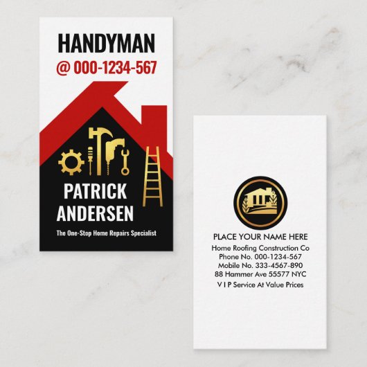 Red Rooftop Building Handyman Visitekaartje (Voorkant / Achterkant)
