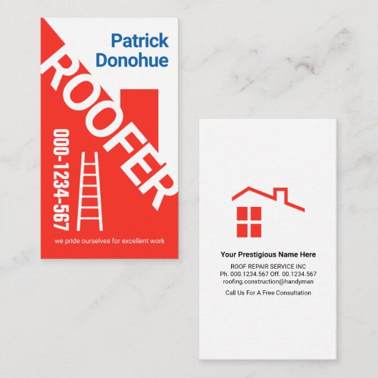Red Rooftop Building Roofing Contractor Visitekaartje (Voorkant / Achterkant)