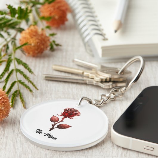 Red. Roos acryl Sleutelhanger (Voorkant Rechts)