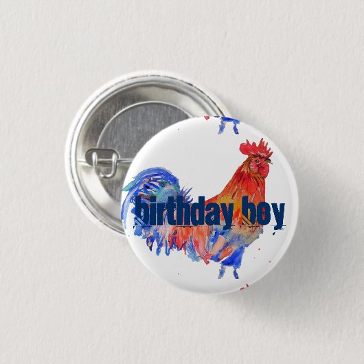 Red Rooster Blue Waterverf Birthday Boy Art Ronde Button 3,2 Cm (Voorkant /achterkant)