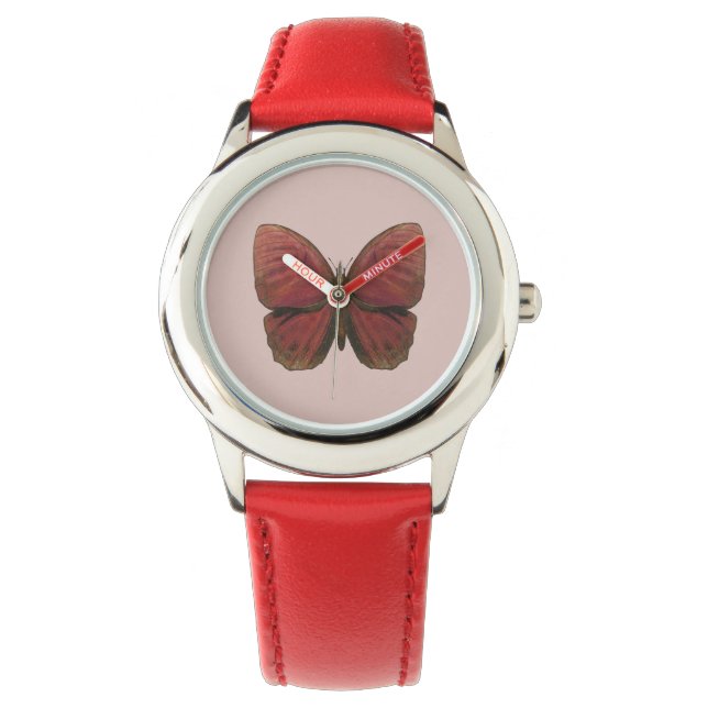 Red Rooster Butterfly Horloge (Voorkant)