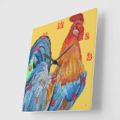 Red Rooster Chicken Cockerel Birds Waterverf Vierkante Klok (Hoek)