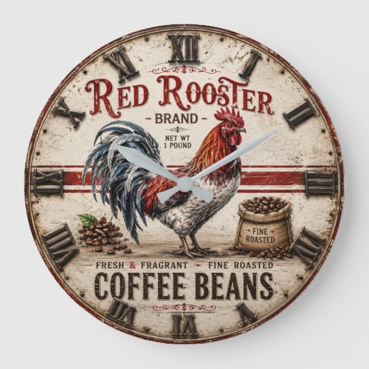 Red Rooster Coffee Beans Rustic Farmhouse Grote Klok (Voorkant)