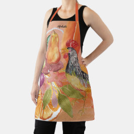 Red Rooster Country Scene Waterverf met de hand ge Schort