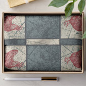 Red Rooster on Gray Black Checkerboard Farmhouse Tissuepapier