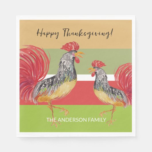 Red Rooster Waterverf Illustratie Servet (Voorkant)