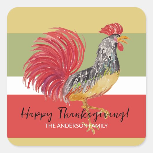 Red Rooster Waterverf Illustratie Vierkante Sticker (Voorkant)
