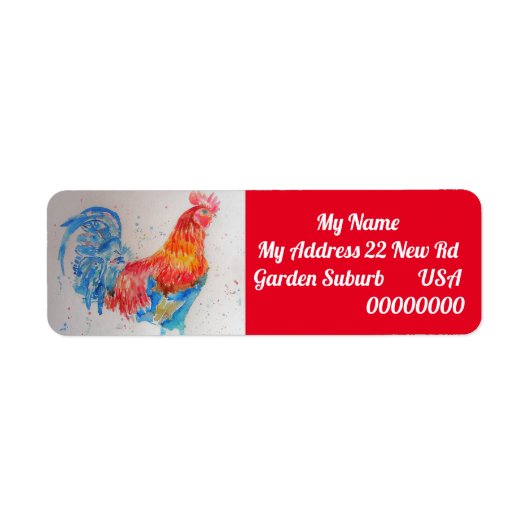 Red Rooster Waterverf Return Address Labels (Voorkant)