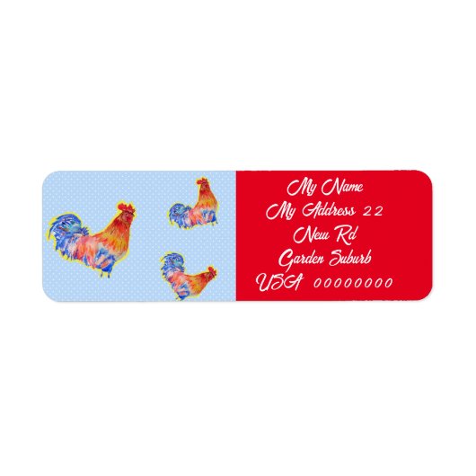 Red Rooster Waterverf Return Address Labels (Voorkant)