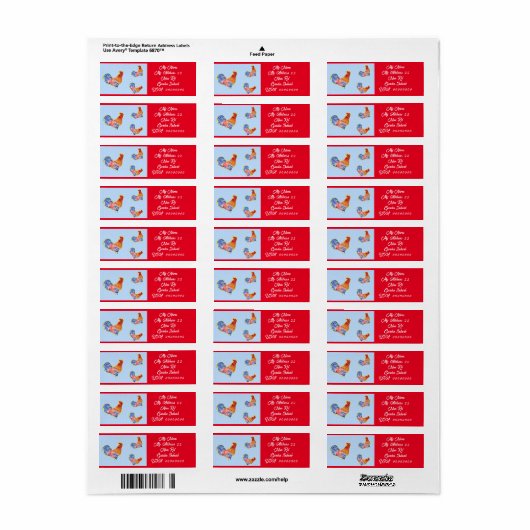 Red Rooster Waterverf Return Address Labels (Full Sheet)