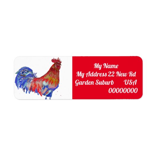 Red Rooster Waterverf Return Address Labels (Voorkant)