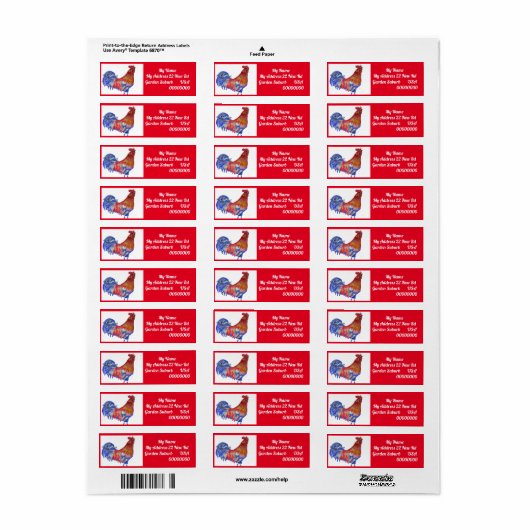 Red Rooster Waterverf Return Address Labels (Full Sheet)