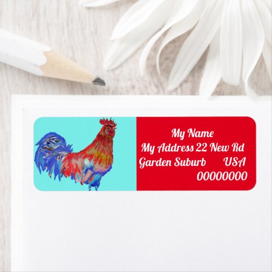 Red Rooster Waterverf Return Address Labels (Insitu)