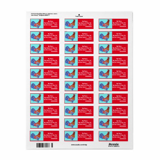 Red Rooster Waterverf Return Address Labels (Full Sheet)