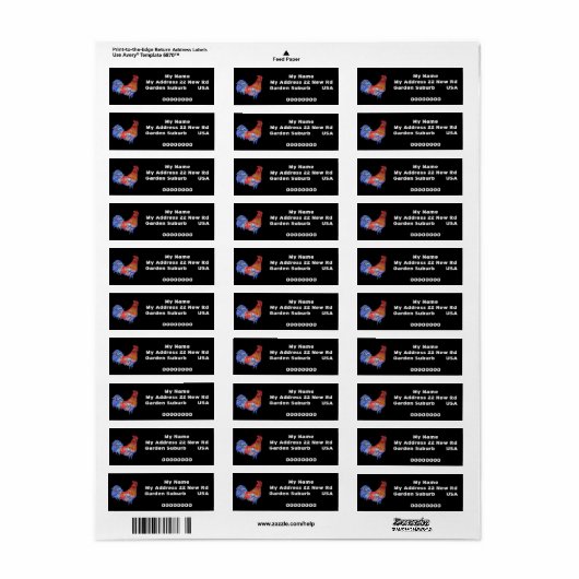 Red Rooster Waterverf Return Address Labels (Full Sheet)