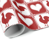Red Roosters and Hearts Amerikaans Boerderij Land Cadeaupapier (Rol Hoek)