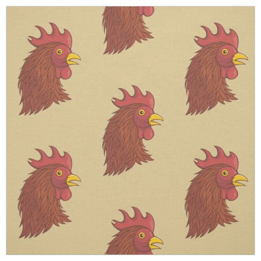 Red Rooster's Head Pattern Stof (Swatch)