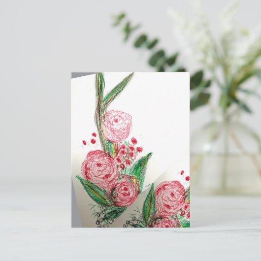 Red Rosas Asymmetric Briefkaart (Staand voorkant)