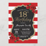 Red Rose 18th Birthday Invitation Gold Glitter Kaart<br><div class="desc">Red Rose 18th Birthday Invitation Gold Glitter. Zwarte en gouden feestdag uitnodiging. Gold Glitter. Rode en witte strepen. Chalkboard. Afdrukbaar digitaal. Voor verdere aanpassing,  te klikken gelieve de knoop "van de Aanpassing het"en ons ontwerphulpmiddel te gebruiken om deze sjabloon te wijzigen.</div>