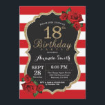 Red Rose 18th Birthday Invitation Gold Glitter Kaart<br><div class="desc">Red Rose 18th Birthday Invitation Gold Glitter. Zwarte en gouden feestdag uitnodiging. Gold Glitter. Rode en witte strepen. Chalkboard. Afdrukbaar digitaal. Voor verdere aanpassing,  te klikken gelieve de knoop "van de Aanpassing het"en ons ontwerphulpmiddel te gebruiken om deze sjabloon te wijzigen.</div>