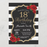 Red Rose 18th Birthday Invitation Gold Glitter Kaart<br><div class="desc">Red Rose 18th Birthday Invitation Gold Glitter. Zwarte en gouden feestdag uitnodiging. Gold Glitter. Zwarte en witte strepen. Chalkboard. Afdrukbaar digitaal. Voor verdere aanpassing,  te klikken gelieve de knoop "van de Aanpassing het"en ons ontwerphulpmiddel te gebruiken om deze sjabloon te wijzigen.</div>