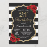 Red Rose 21st Birthday Invitation Gold Glitter Kaart<br><div class="desc">Red Rose 21st Birthday Invitation Gold Glitter. Zwarte en gouden feestdag uitnodiging. Gold Glitter. Zwarte en witte strepen. Chalkboard. Afdrukbaar digitaal. Voor verdere aanpassing,  te klikken gelieve de knoop "van de Aanpassing het"en ons ontwerphulpmiddel te gebruiken om deze sjabloon te wijzigen.</div>