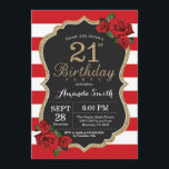 Red Rose 21st Birthday Invitation Gold Glitter Kaart<br><div class="desc">Red Rose 21st Birthday Invitation Gold Glitter. Zwarte en gouden feestdag uitnodiging. Gold Glitter. Rode en witte strepen. Chalkboard. Afdrukbaar digitaal. Voor verdere aanpassing,  te klikken gelieve de knoop "van de Aanpassing het"en ons ontwerphulpmiddel te gebruiken om deze sjabloon te wijzigen.</div>