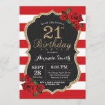 Red Rose 21st Birthday Invitation Gold Glitter Kaart<br><div class="desc">Red Rose 21st Birthday Invitation Gold Glitter. Zwarte en gouden feestdag uitnodiging. Gold Glitter. Rode en witte strepen. Chalkboard. Afdrukbaar digitaal. Voor verdere aanpassing,  te klikken gelieve de knoop "van de Aanpassing het"en ons ontwerphulpmiddel te gebruiken om deze sjabloon te wijzigen.</div>