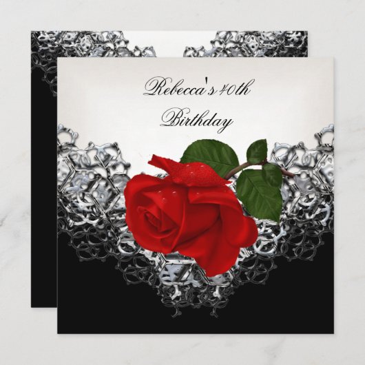 RED Rose 40th Birthday Lace Black White Silver Kaart (Voorkant / Achterkant)