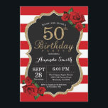 Red Rose 50th Birthday Invitation Gold Glitter Kaart<br><div class="desc">Red Rose 50th Birthday Invitation Gold Glitter. Zwarte en gouden feestdag uitnodiging. Gold Glitter. Rode en witte strepen. Chalkboard. Afdrukbaar digitaal. Voor verdere aanpassing,  te klikken gelieve de knoop "van de Aanpassing het"en ons ontwerphulpmiddel te gebruiken om deze sjabloon te wijzigen.</div>