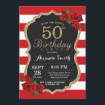 Red Rose 50th Birthday Invitation Gold Glitter Kaart<br><div class="desc">Red Rose 50th Birthday Invitation Gold Glitter. Zwarte en gouden feestdag uitnodiging. Gold Glitter. Rode en witte strepen. Chalkboard. Afdrukbaar digitaal. Voor verdere aanpassing,  te klikken gelieve de knoop "van de Aanpassing het"en ons ontwerphulpmiddel te gebruiken om deze sjabloon te wijzigen.</div>