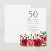 Red Rose 50th Birthday Party Invitation Kaart (Voorkant / Achterkant)