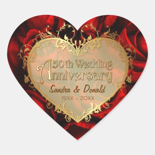 Red Rose 50th Wedding Jubileum Hart Sticker (Voorkant)