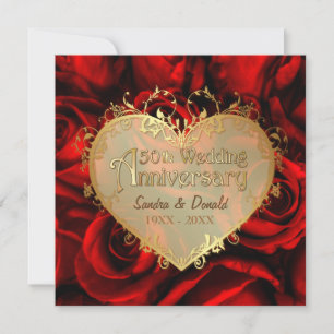 Red Rose 50th Wedding Jubileum - Square ver. 2 Kaart