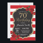 Red Rose 70th Birthday Invitation Gold Glitter Kaart<br><div class="desc">Red Rose 70th Birthday Invitation Gold Glitter. Zwarte en gouden feestdag uitnodiging. Gold Glitter. Rode en witte strepen. Chalkboard. Afdrukbaar digitaal. Voor verdere aanpassing,  te klikken gelieve de knoop "van de Aanpassing het"en ons ontwerphulpmiddel te gebruiken om deze sjabloon te wijzigen.</div>
