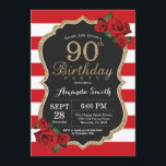 Red Rose 90th Birthday Invitation Gold Glitter Kaart<br><div class="desc">Red Rose 90th Birthday Invitation Gold Glitter. Zwarte en gouden feestdag uitnodiging. Gold Glitter. Rode en witte strepen. Chalkboard. Afdrukbaar digitaal. Voor verdere aanpassing,  te klikken gelieve de knoop "van de Aanpassing het"en ons ontwerphulpmiddel te gebruiken om deze sjabloon te wijzigen.</div>