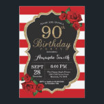 Red Rose 90th Birthday Invitation Gold Glitter Kaart<br><div class="desc">Red Rose 90th Birthday Invitation Gold Glitter. Zwarte en gouden feestdag uitnodiging. Gold Glitter. Rode en witte strepen. Chalkboard. Afdrukbaar digitaal. Voor verdere aanpassing,  te klikken gelieve de knoop "van de Aanpassing het"en ons ontwerphulpmiddel te gebruiken om deze sjabloon te wijzigen.</div>