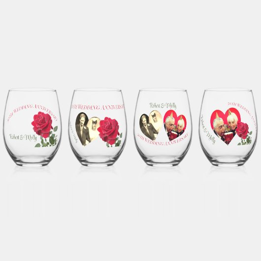 Red Rose aangepaste Jubileum Drinkware set Wijnglas Zonder Voet (Voorkant)
