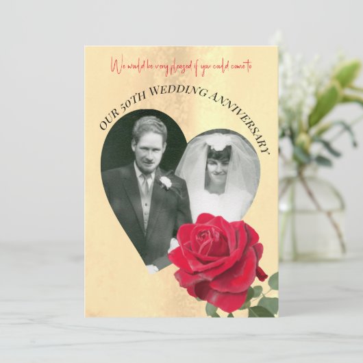 Red Rose aangepaste Jubileum Kaart (Staand voorkant)