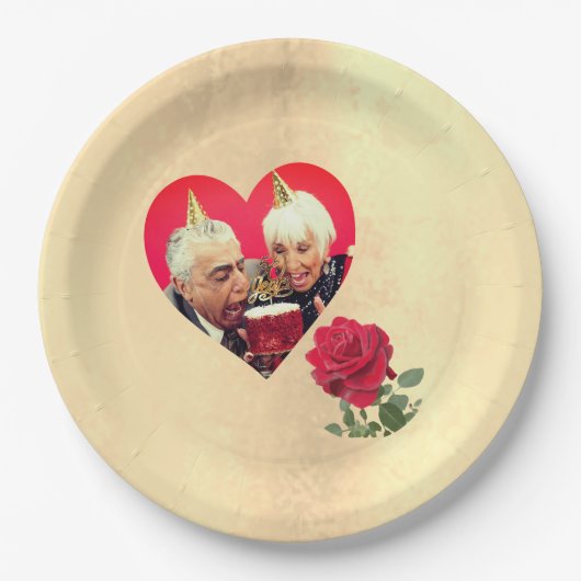 Red Rose aangepaste Jubileum Papieren Bordje (Voorkant)
