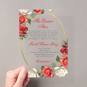 Red Rose acryl Quinceanera uitnodiging