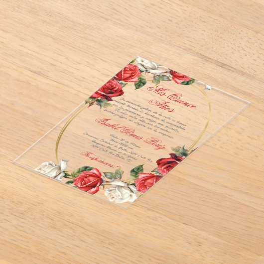 Red Rose acryl Quinceanera uitnodiging (Laagn)