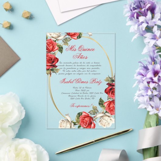 Red Rose acryl Quinceanera uitnodiging (Insitu (Huwelijk))